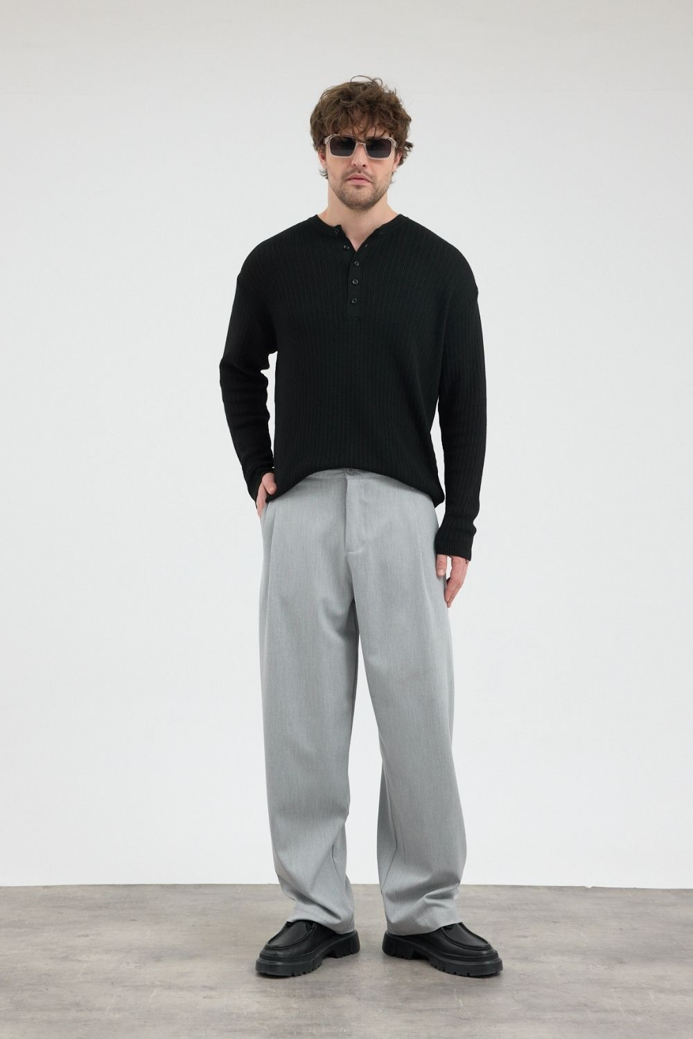 Erkek Chill Premium Pileli Gri Kumaş Pantolon