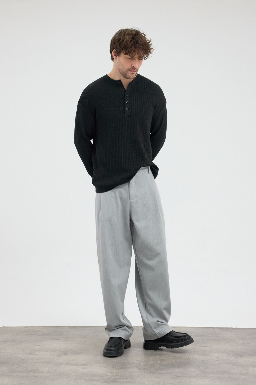 Erkek Chill Premium Pileli Gri Kumaş Pantolon