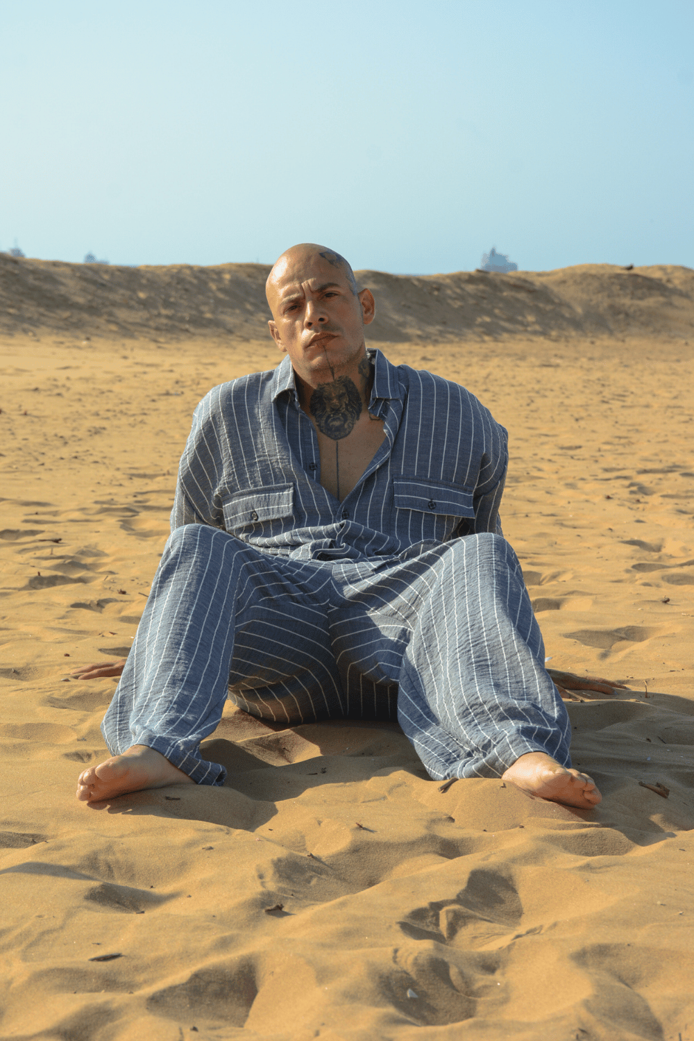 Erkek Çizgili Antrasit Keten Takım