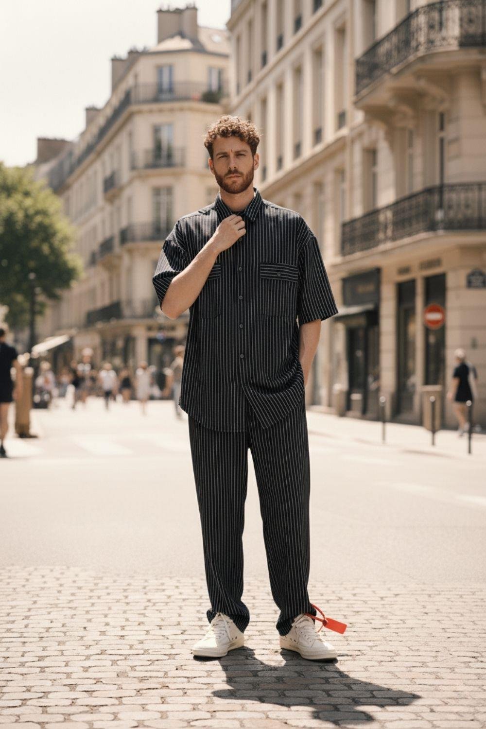 Erkek Çizgili Siyah Takım