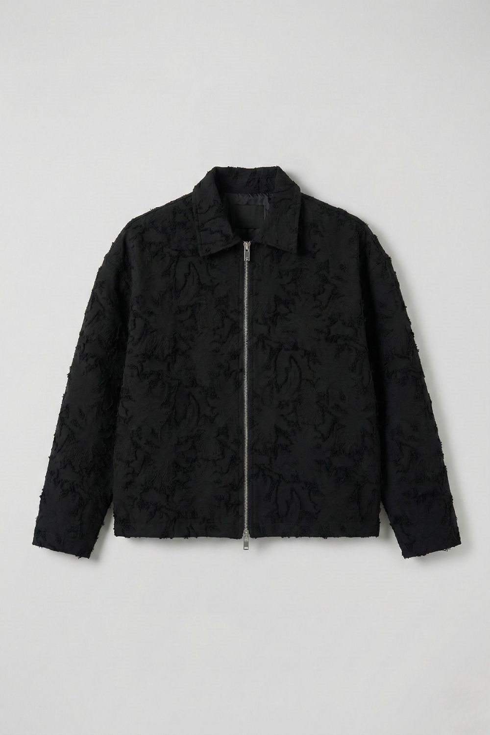 Erkek Desenli Fermuarlı Siyah Ceket