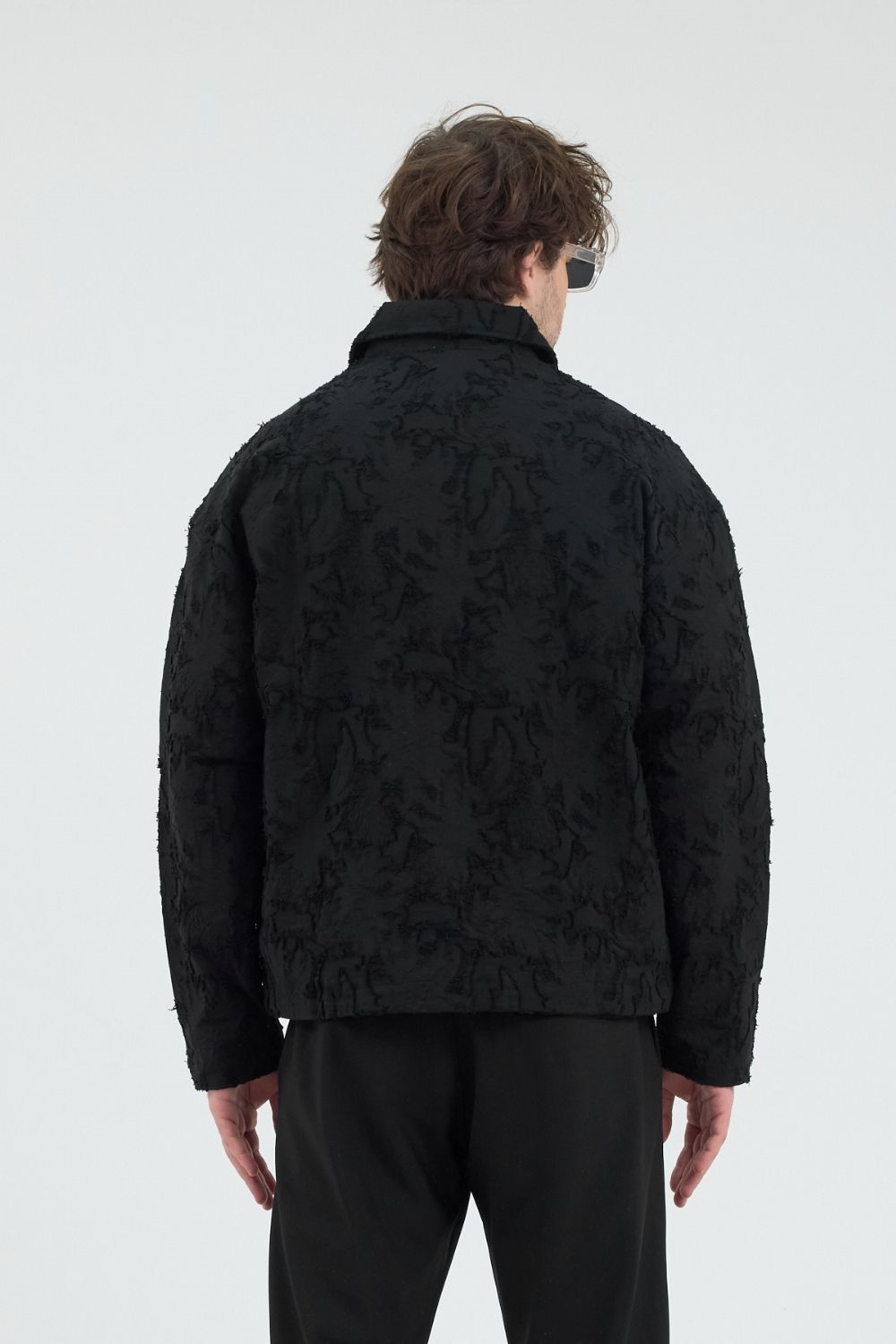 Erkek Desenli Fermuarlı Siyah Ceket