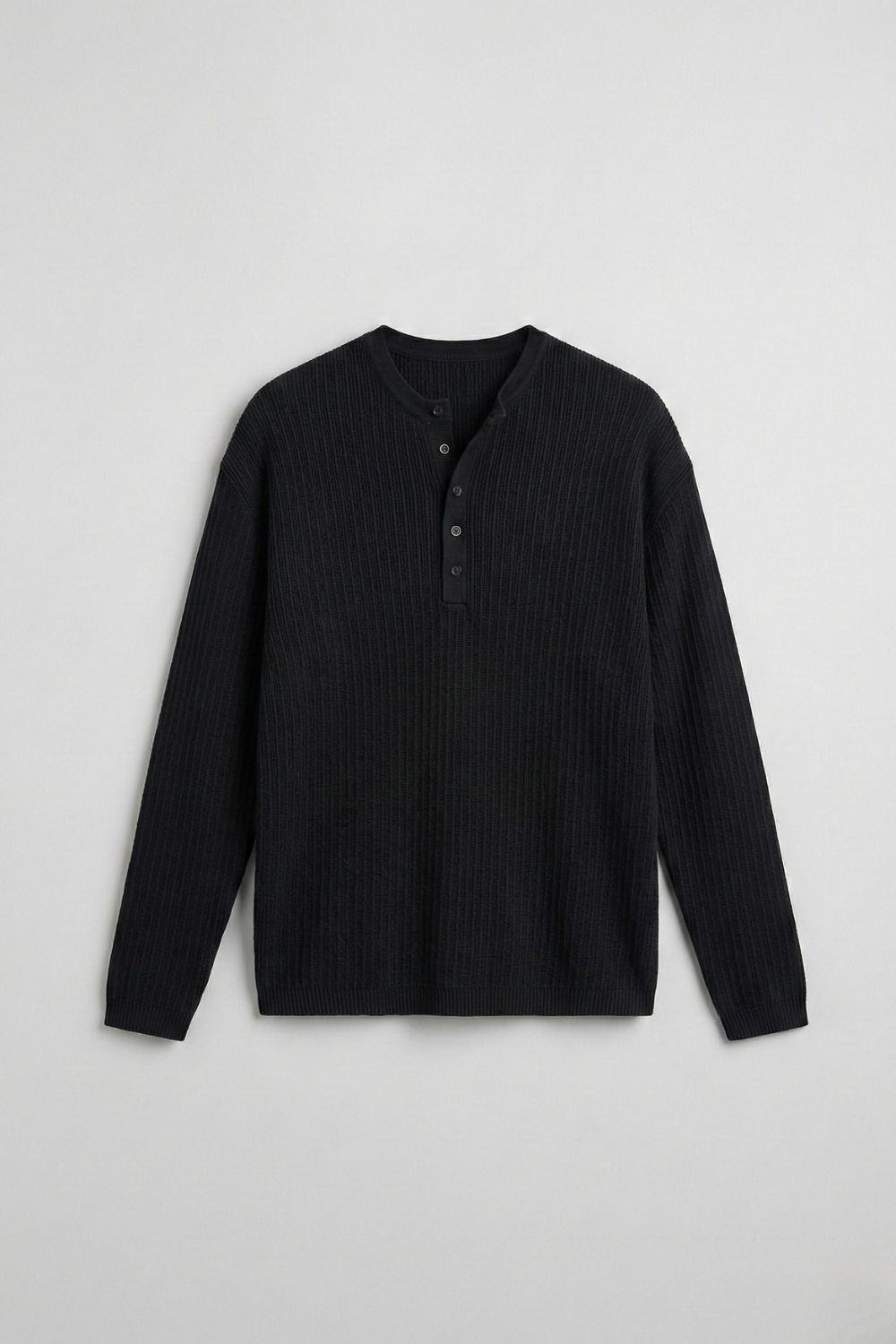 Erkek Fitilli Düğmeli Siyah İnce Kazak