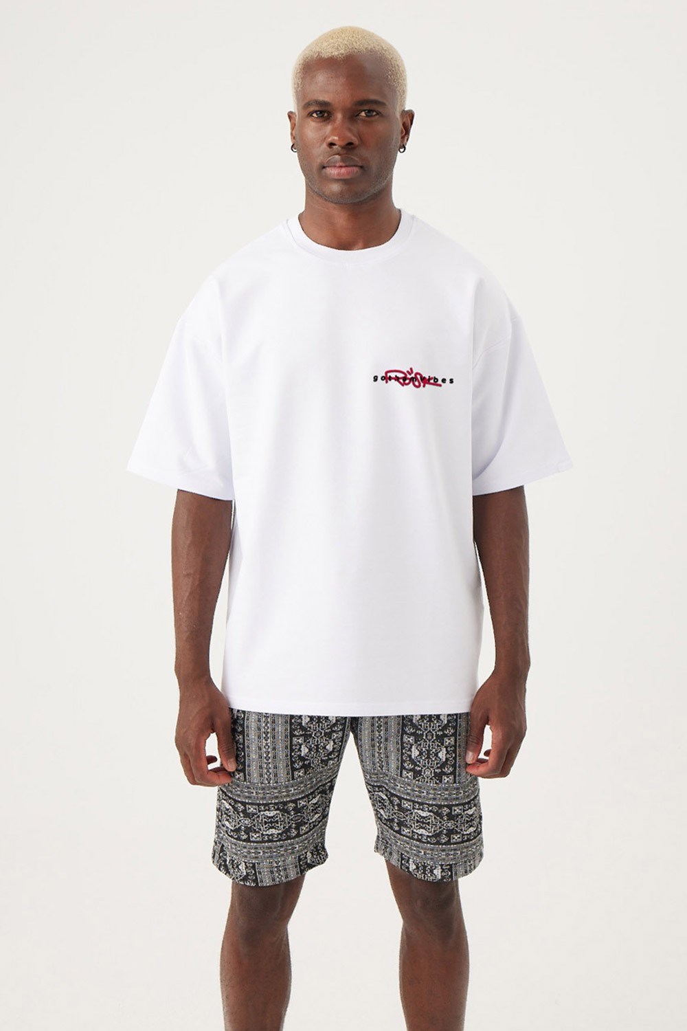 Erkek gothamVibes X Rosk Oversize Beyaz T-Shirt