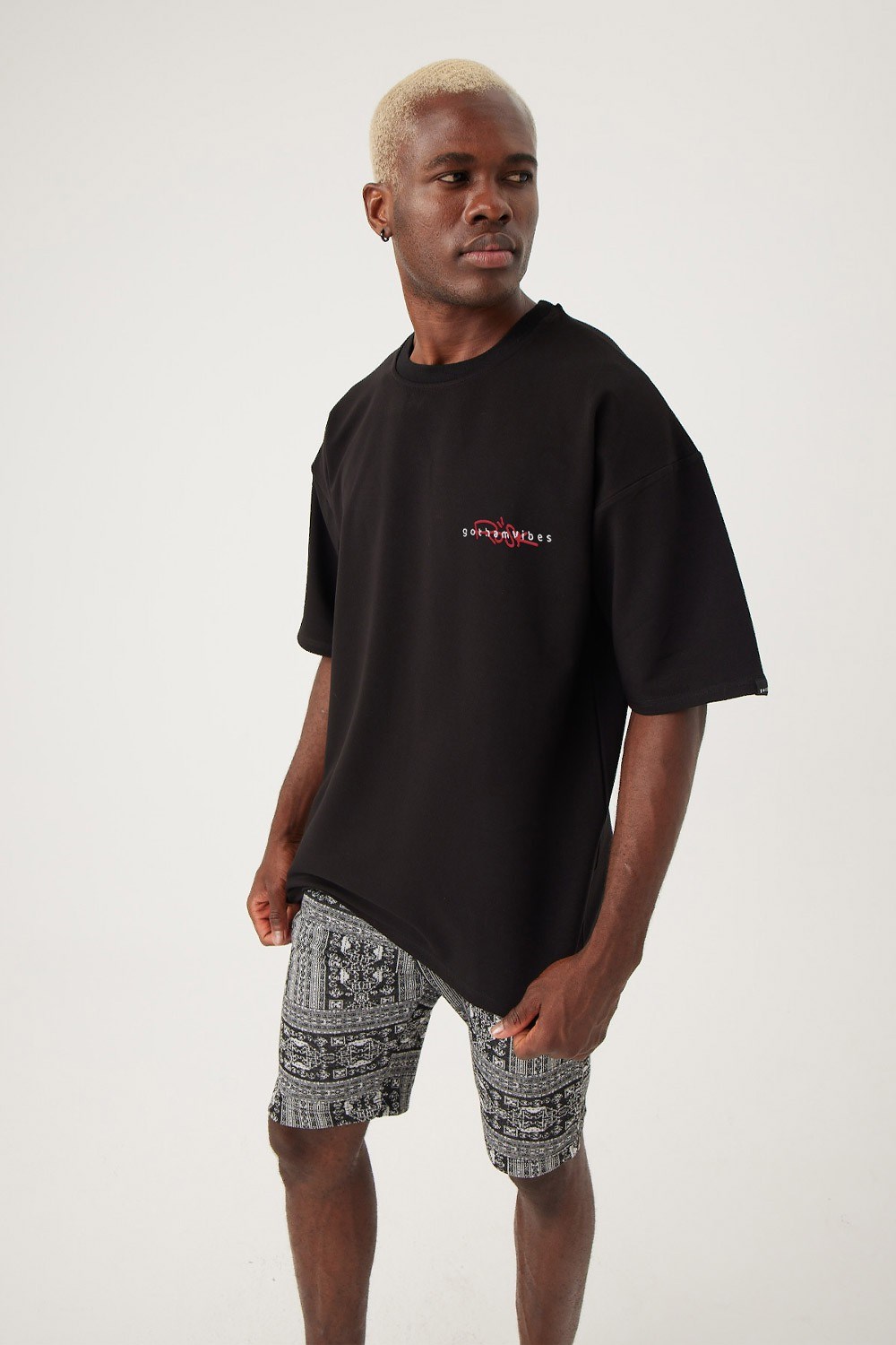 Erkek gothamVibes X Rosk Oversize Siyah T-Shirt