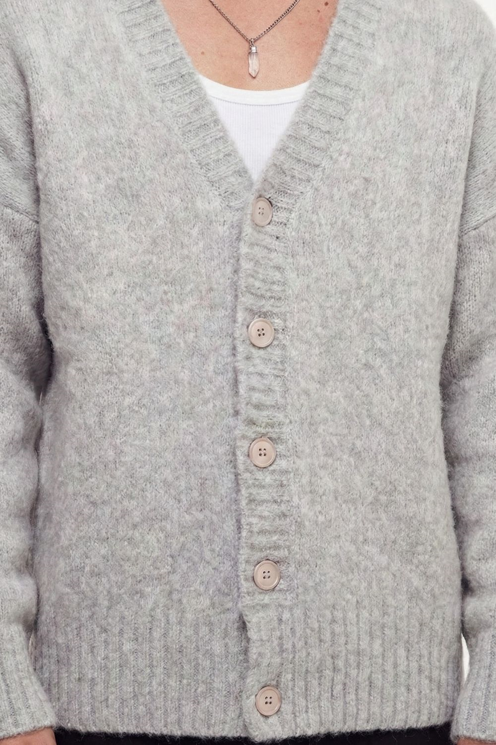 Erkek Gri Oversize Sakallı Düğmeli Hırka