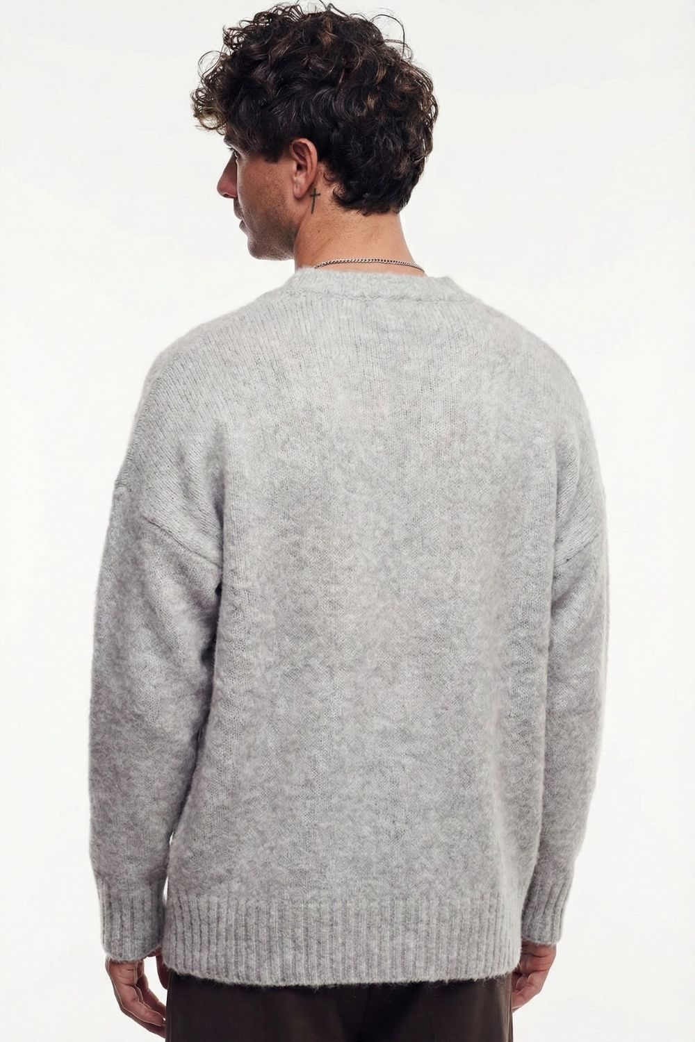 Erkek Gri Oversize Sakallı Düğmeli Hırka