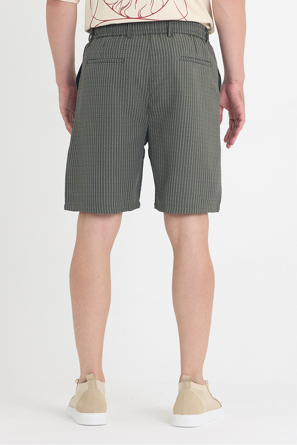 Erkek Haki Çizgili Şort