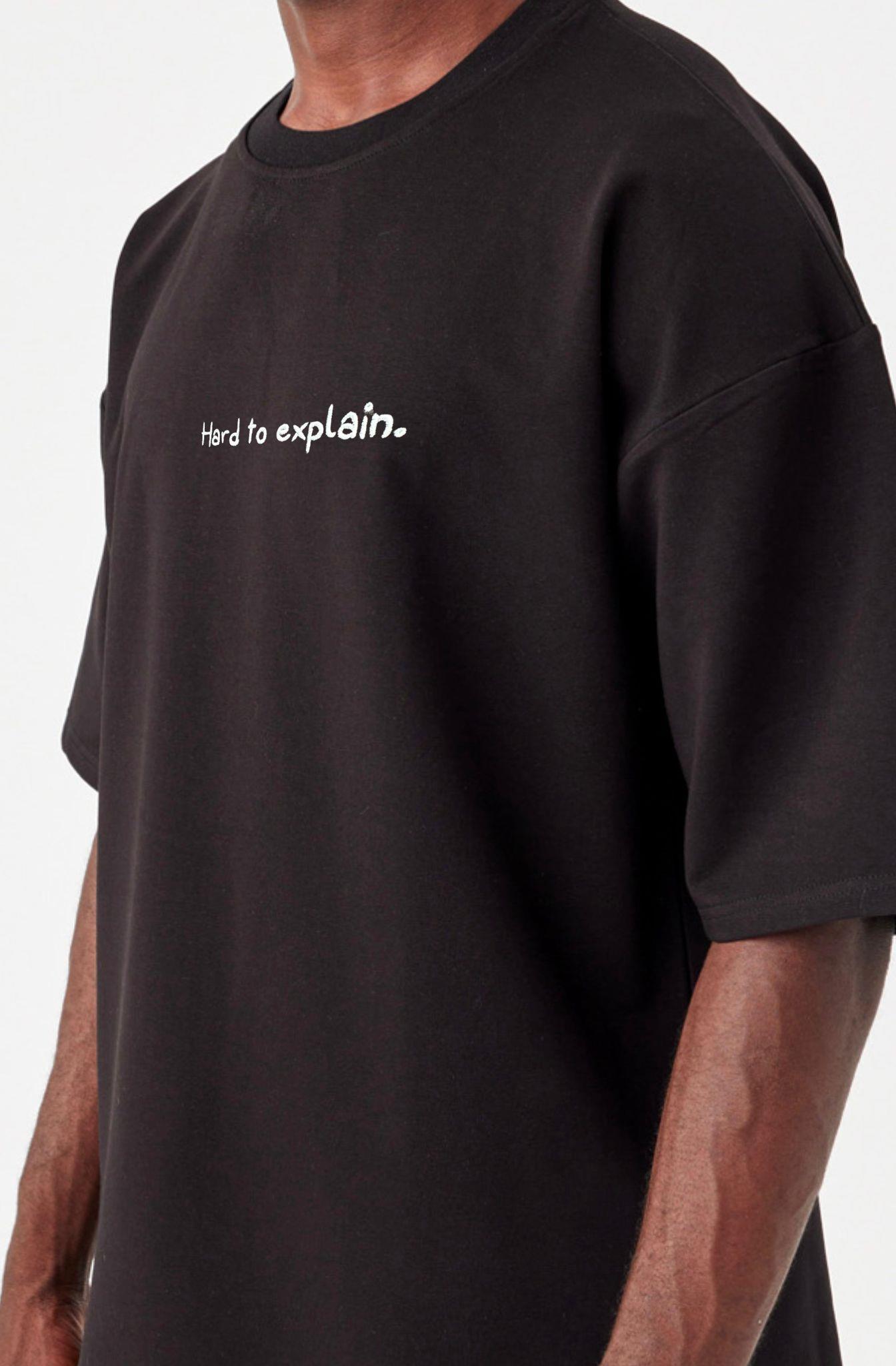 Erkek Hard To Explain Oversize Siyah T-Shirt