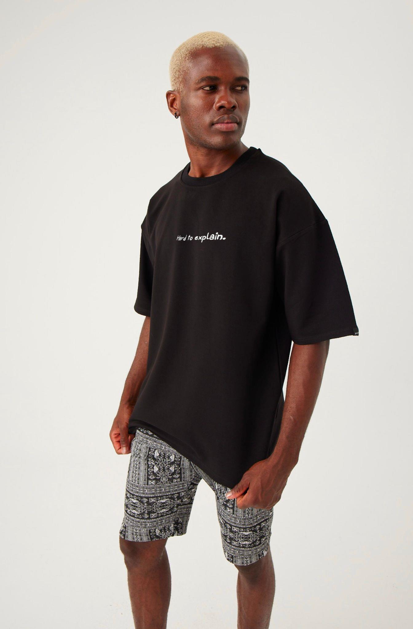 Erkek Hard To Explain Oversize Siyah T-Shirt