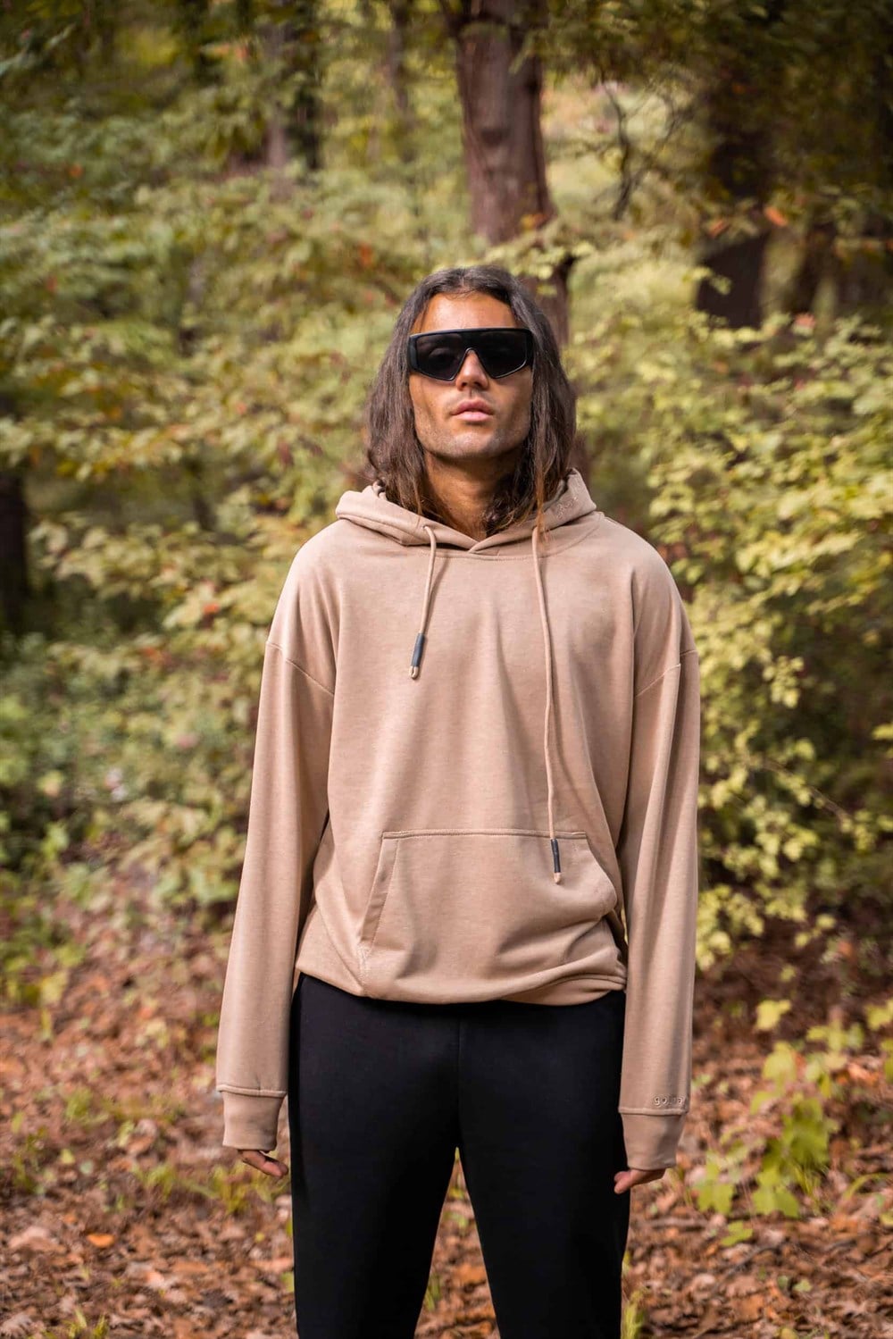 Erkek High Oversize Bej Hoodie