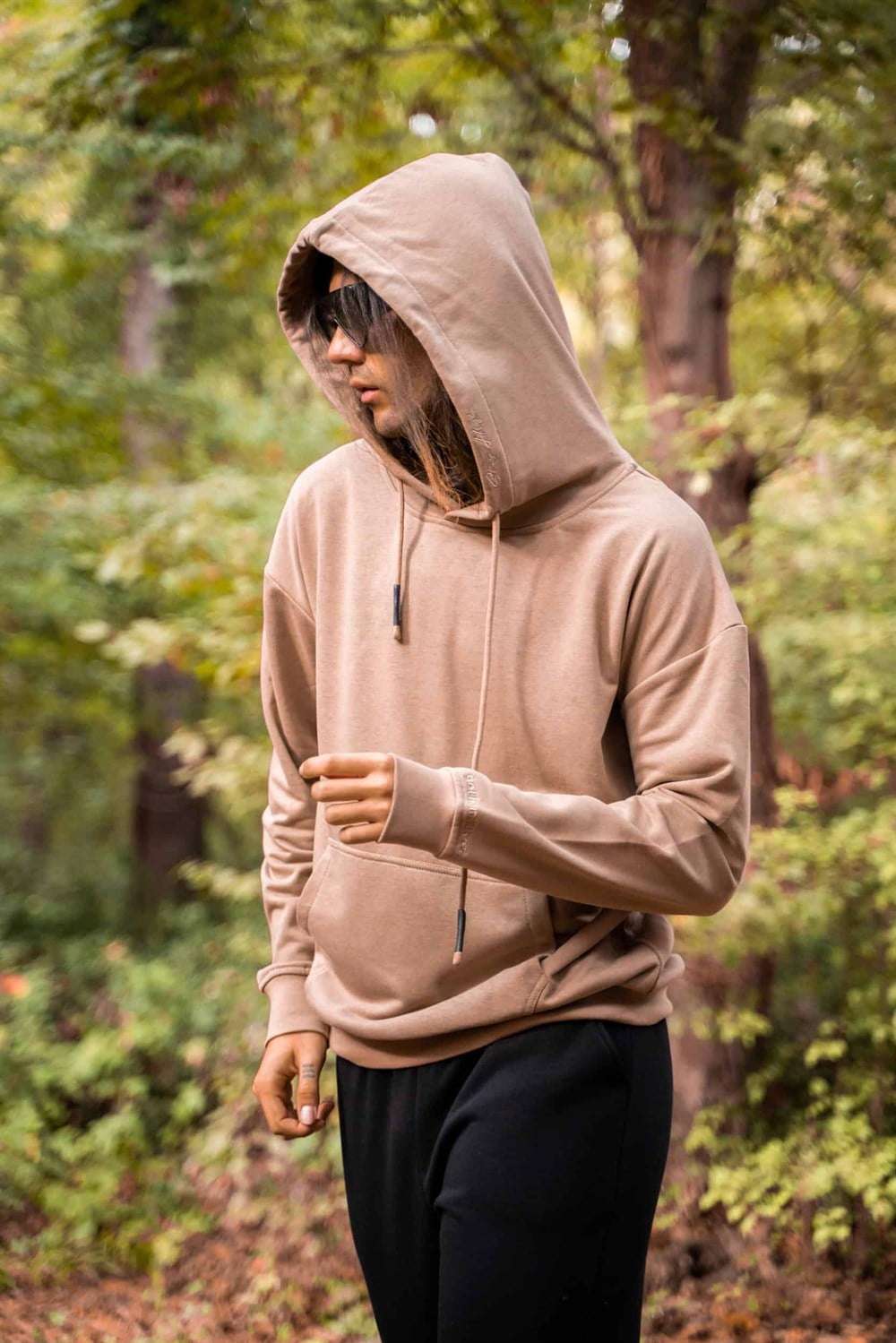 Erkek High Oversize Bej Hoodie