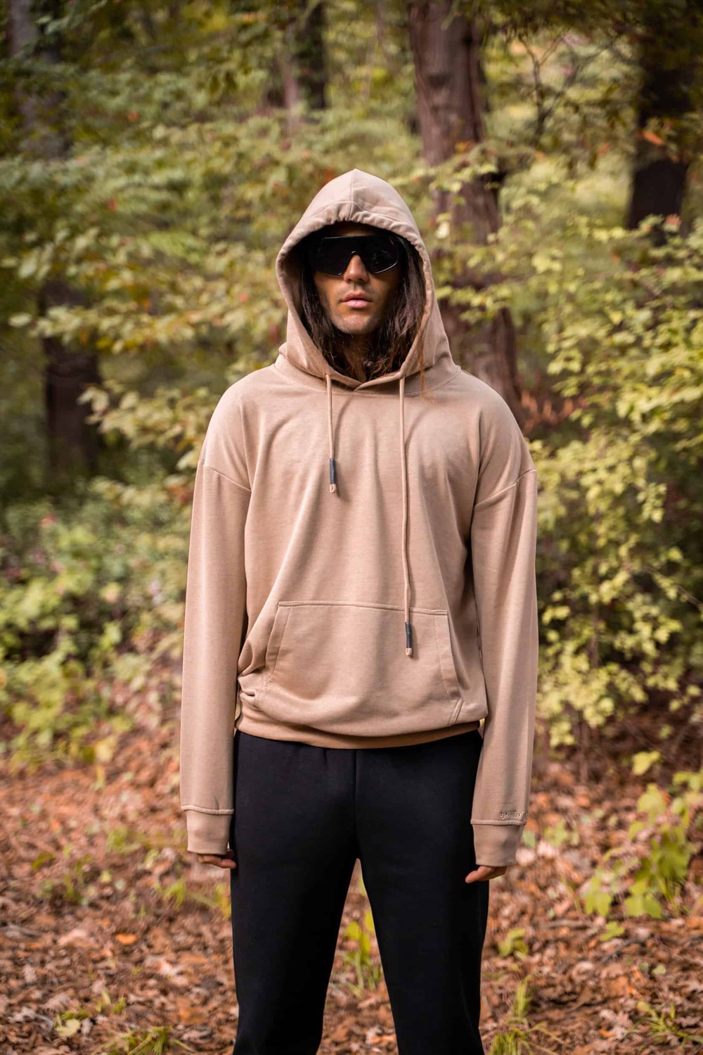 Erkek High Oversize Bej Hoodie