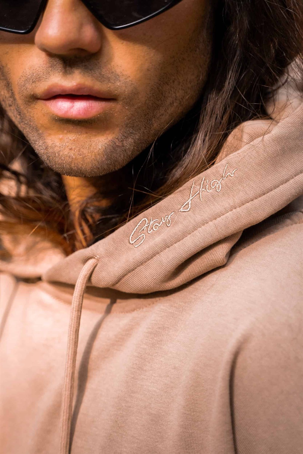 Erkek High Oversize Bej Hoodie