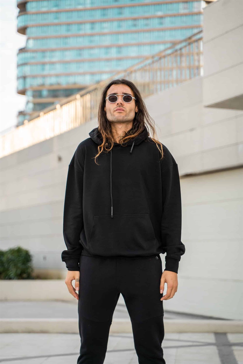 Erkek High Oversize Siyah Hoodie