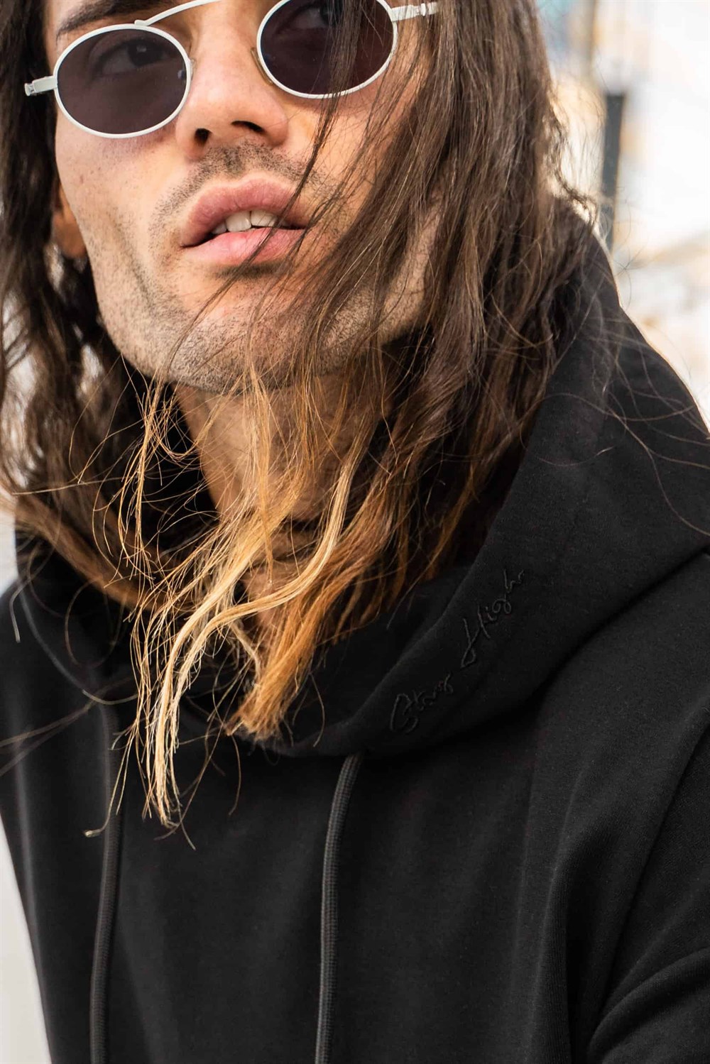 Erkek High Oversize Siyah Hoodie