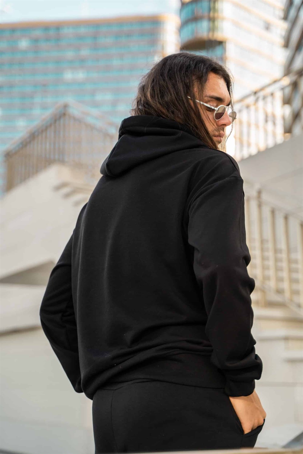 Erkek High Oversize Siyah Hoodie