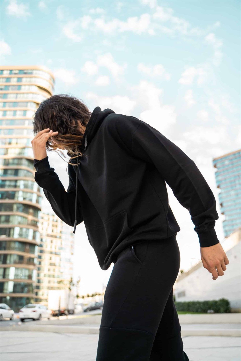 Erkek High Oversize Siyah Hoodie