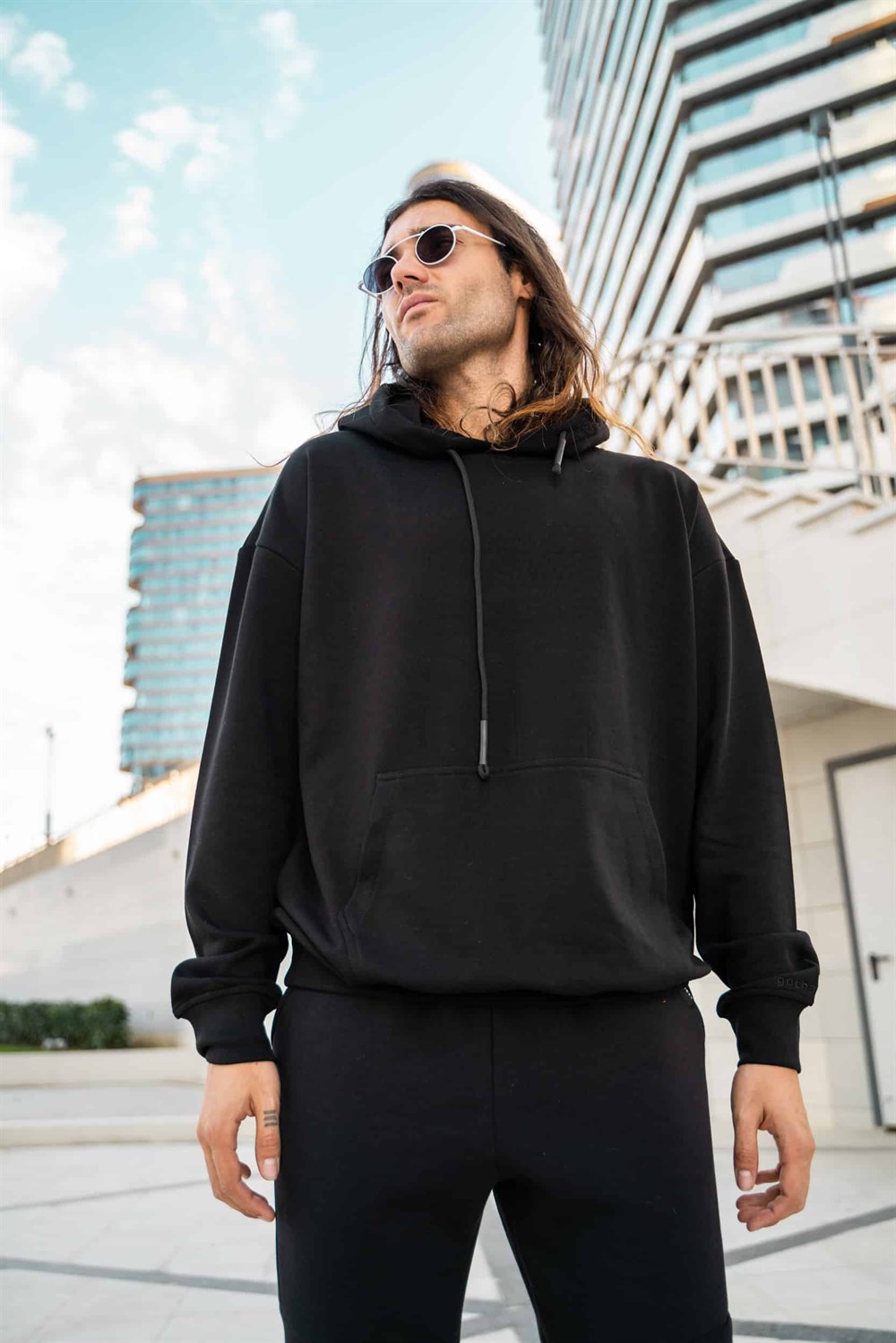 Erkek High Oversize Siyah Hoodie
