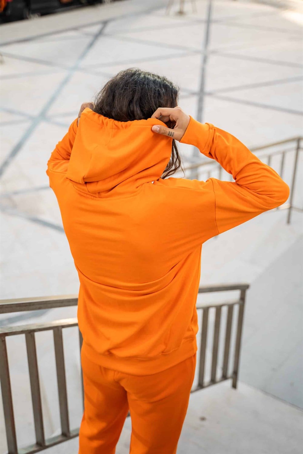 Erkek High Oversize Turuncu Hoodie