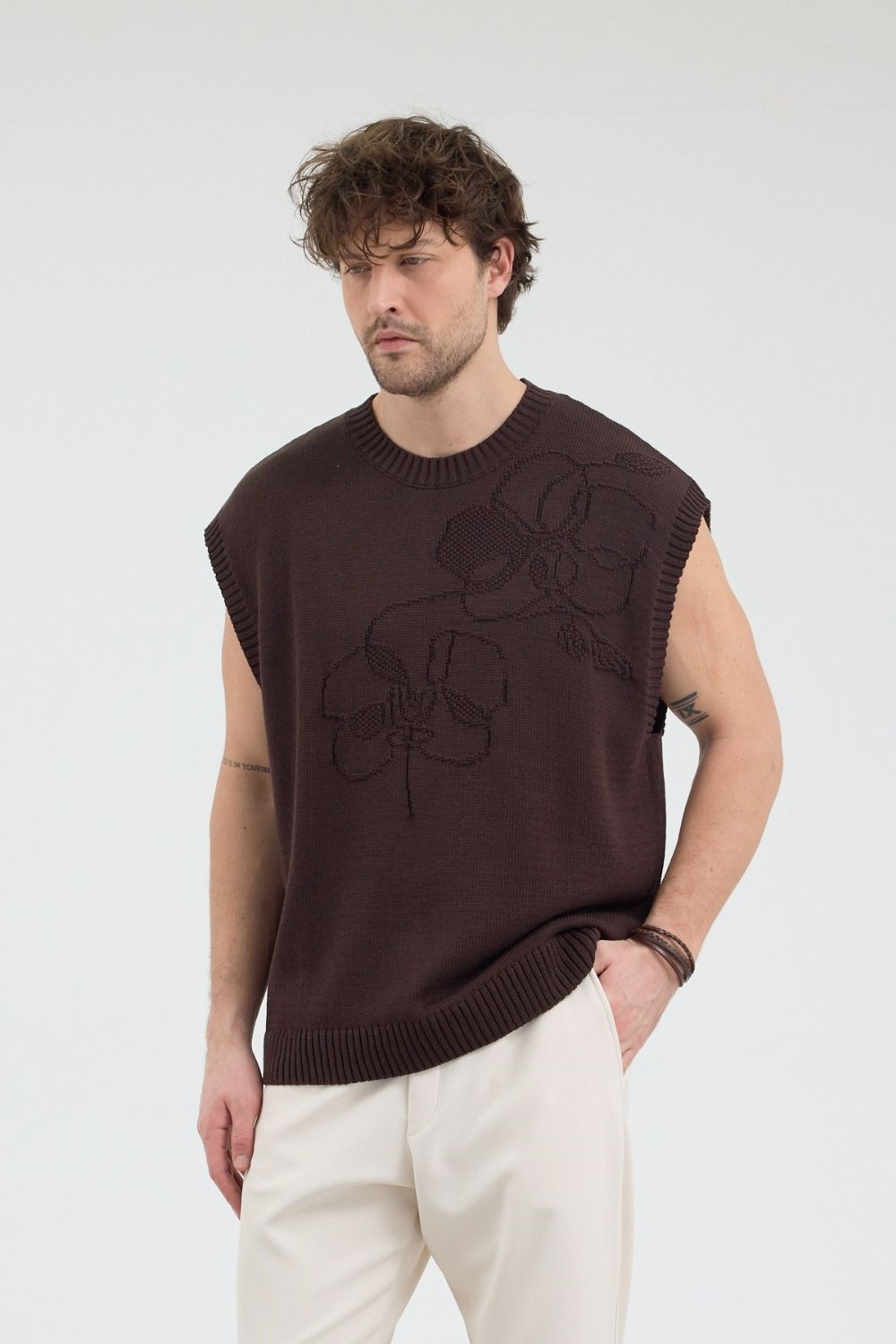 Erkek Kahverengi Jakarlı Süveter