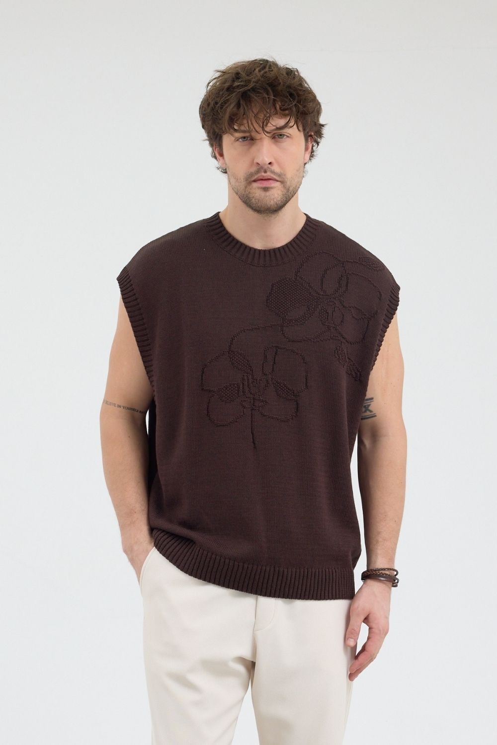 Erkek Kahverengi Jakarlı Süveter