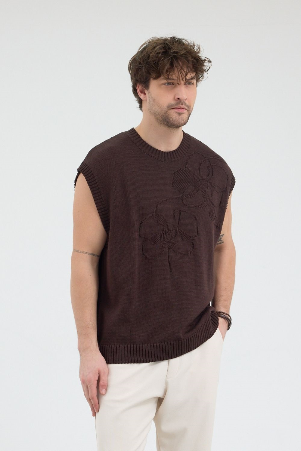 Erkek Kahverengi Jakarlı Süveter