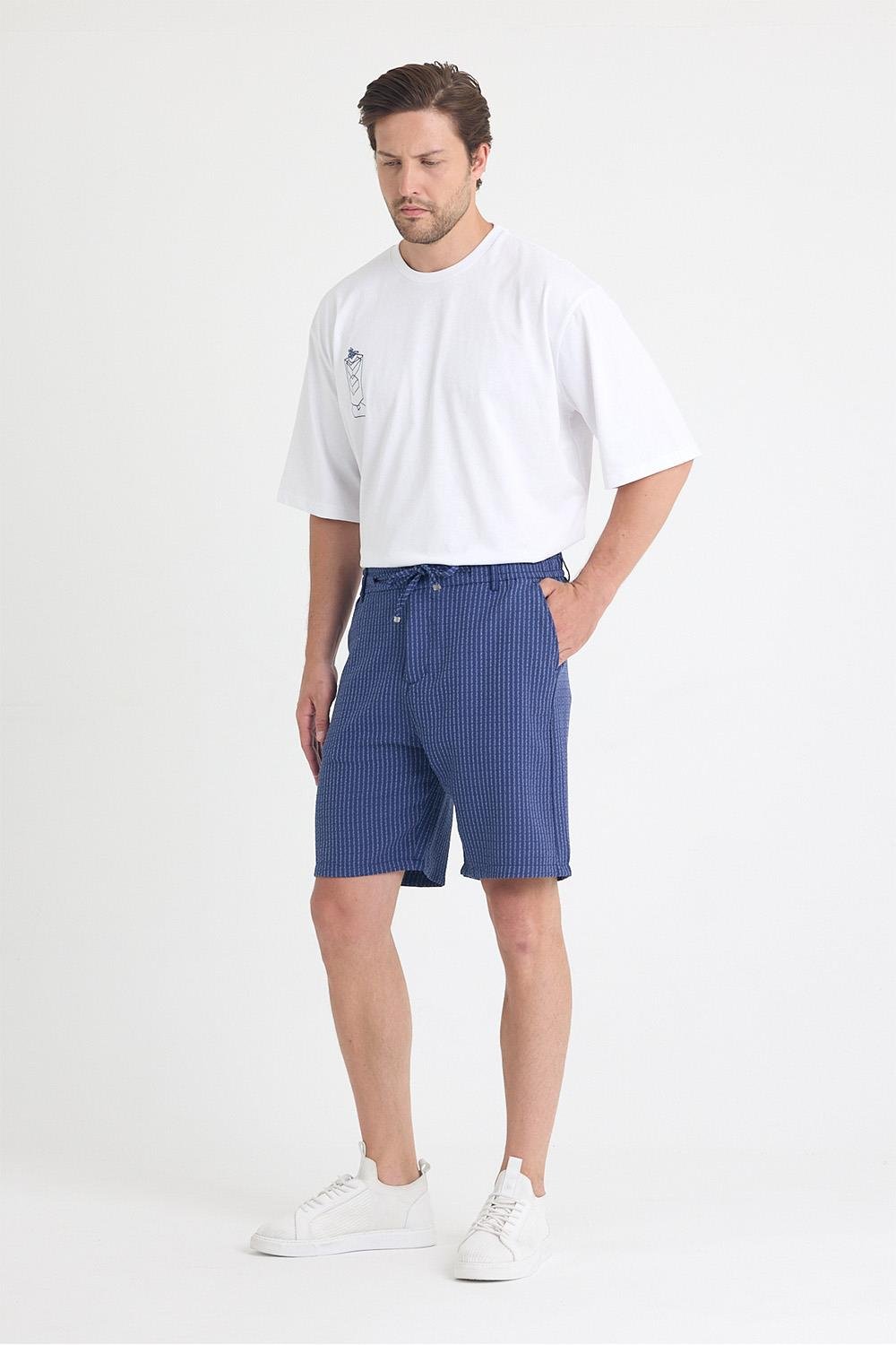 Erkek Lacivert Çizgili Şort