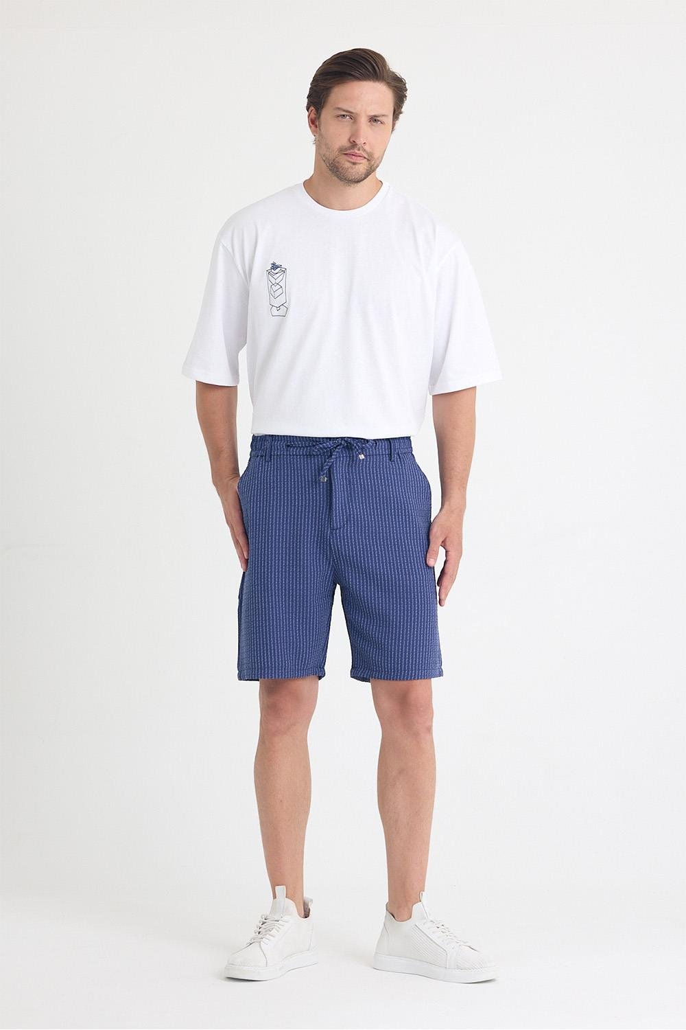 Erkek Lacivert Çizgili Şort