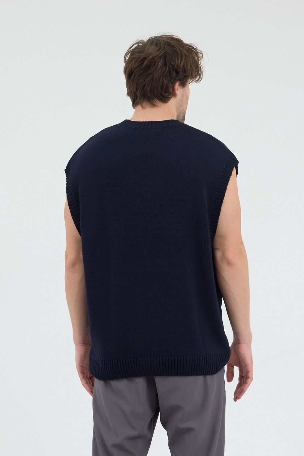 Erkek Lacivert Jakarlı Süveter