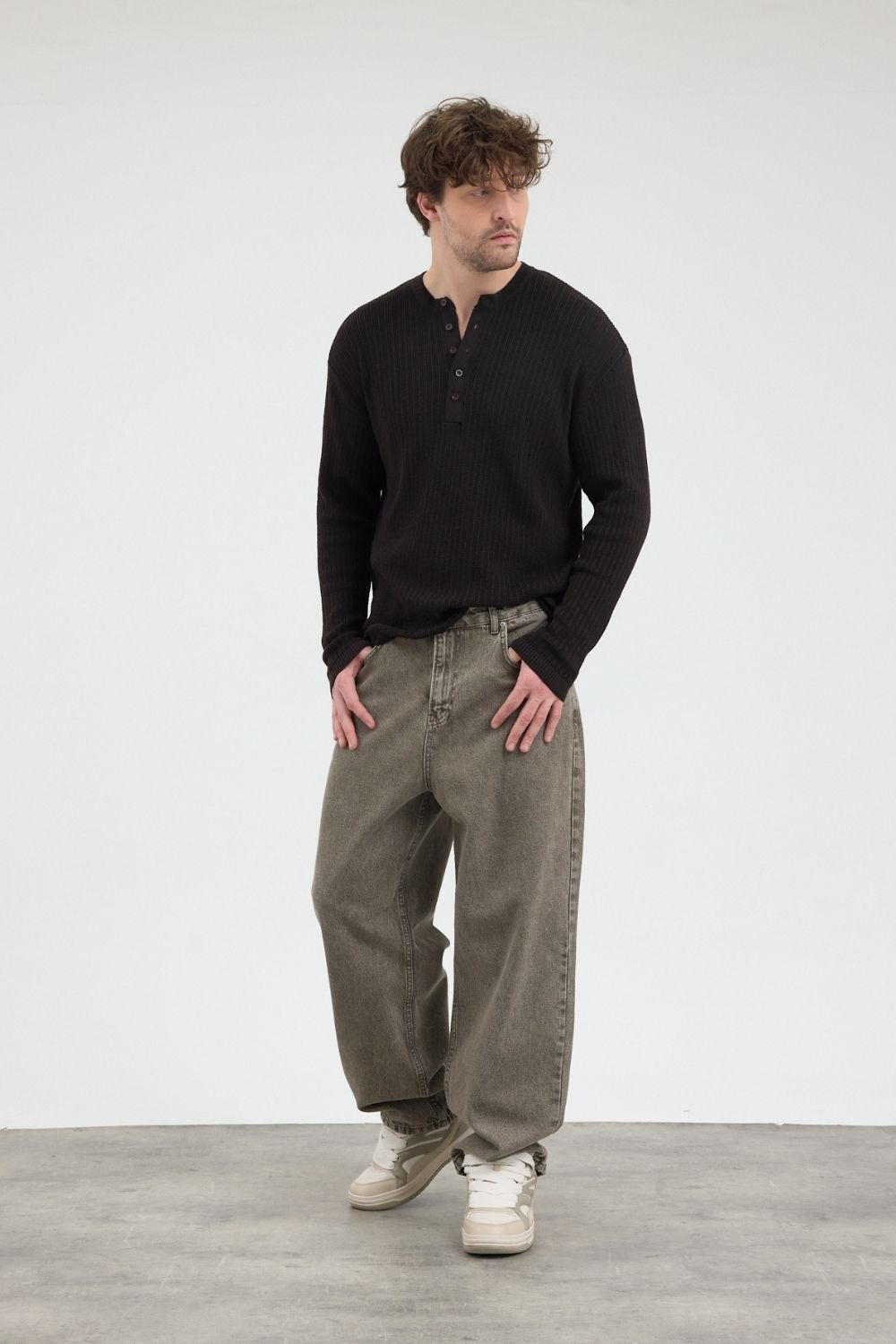 Erkek Loose Fit Haki Kot Pantolon