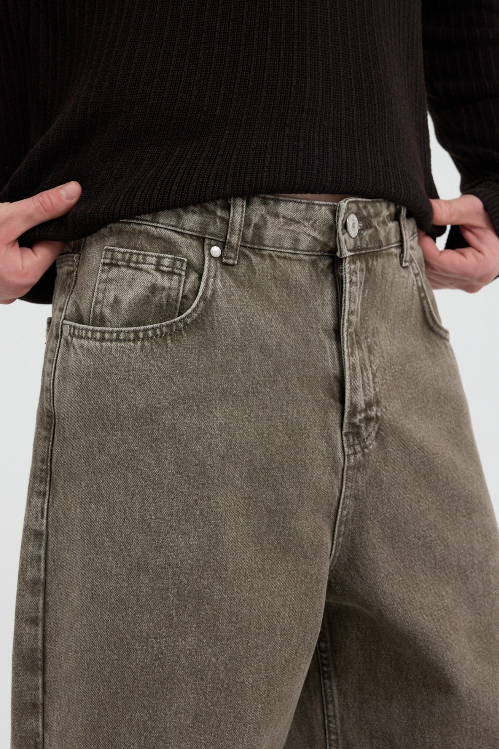 Erkek Loose Fit Haki Kot Pantolon