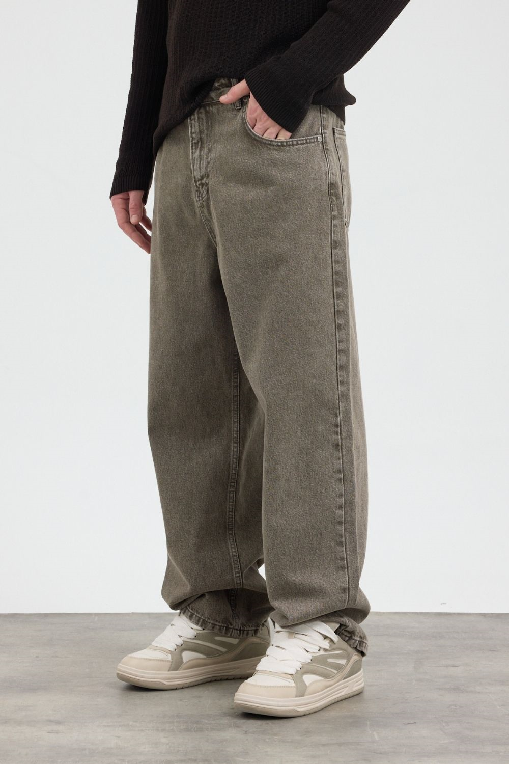 Erkek Loose Fit Haki Kot Pantolon