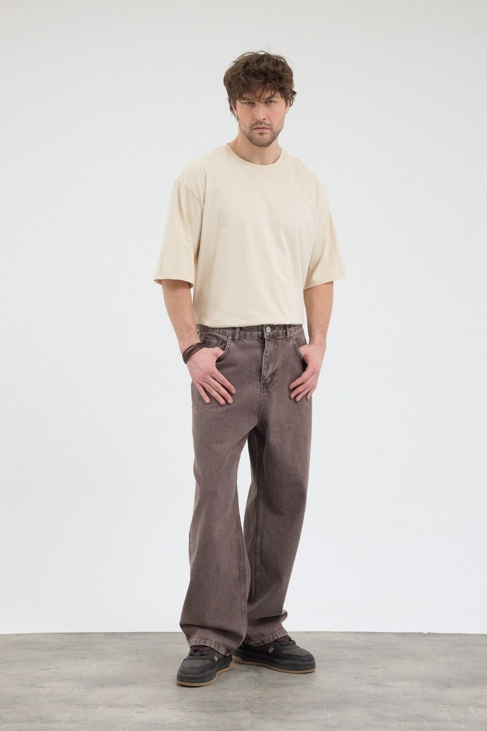 Erkek Loose Fit Kahverengi Pantolon