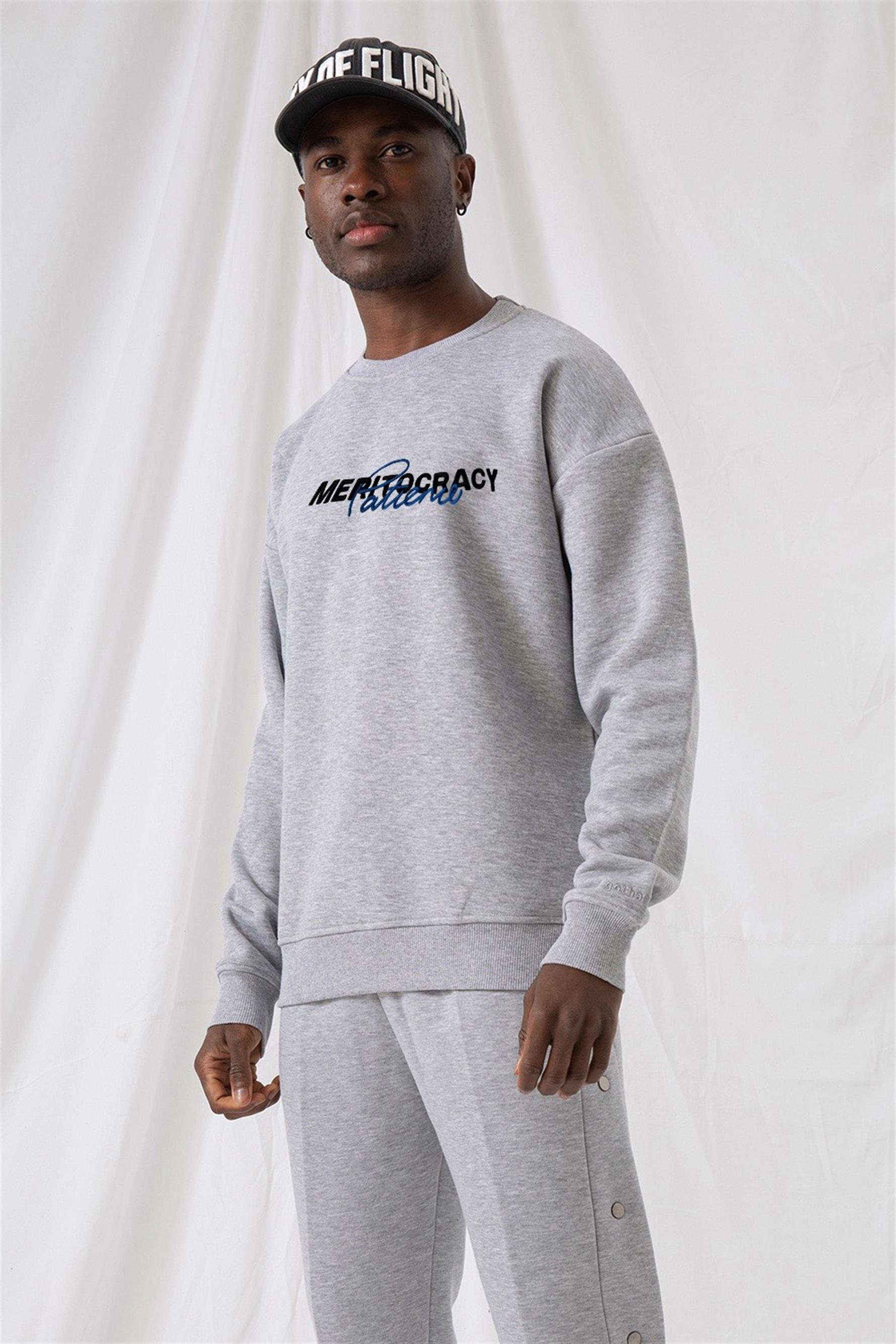 Erkek Merıtocracy Oversize Gri Sweatshirt