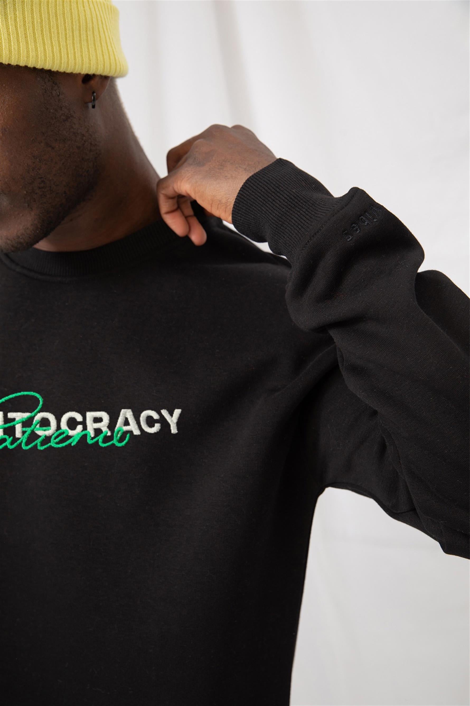 Erkek Merıtocracy Oversize Siyah Sweatshirt