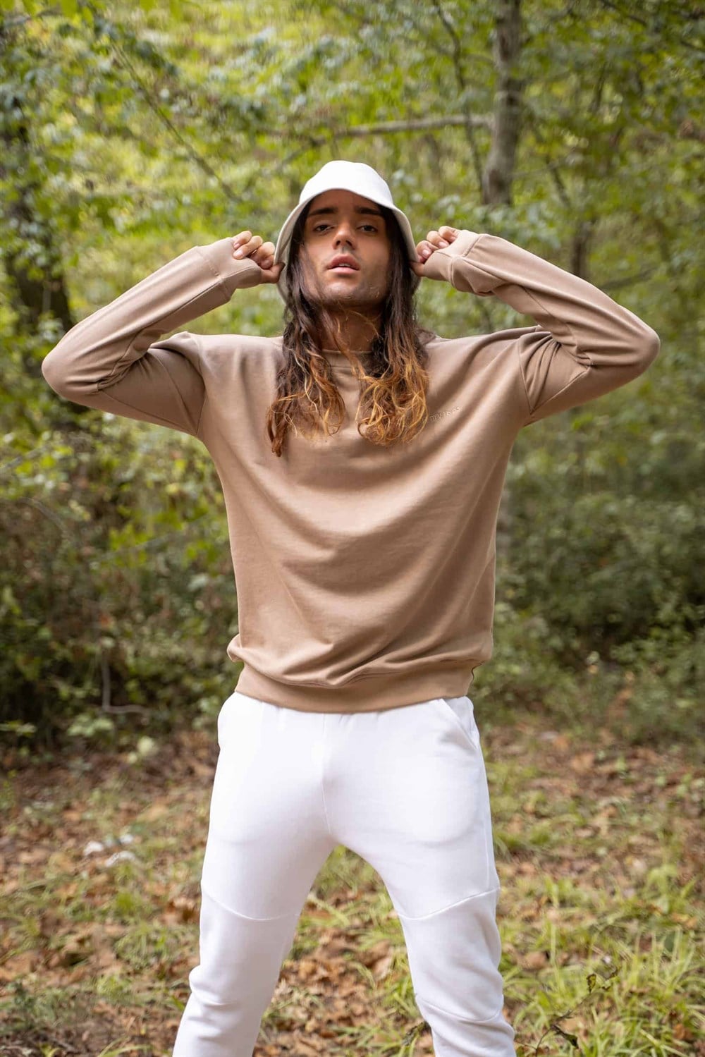 Erkek Oversize Bej Sweatshirt