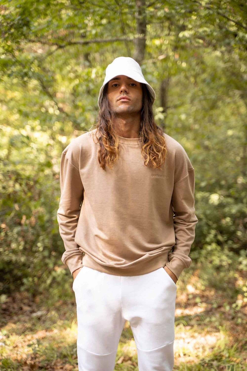 Erkek Oversize Bej Sweatshirt