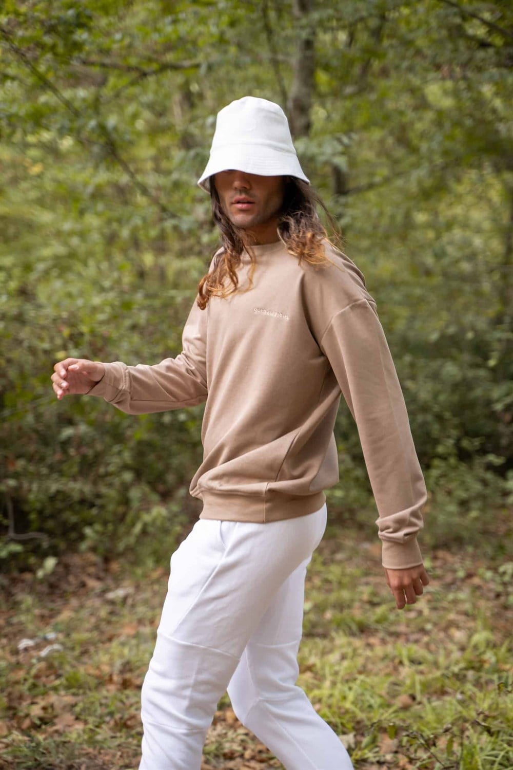 Erkek Oversize Bej Sweatshirt