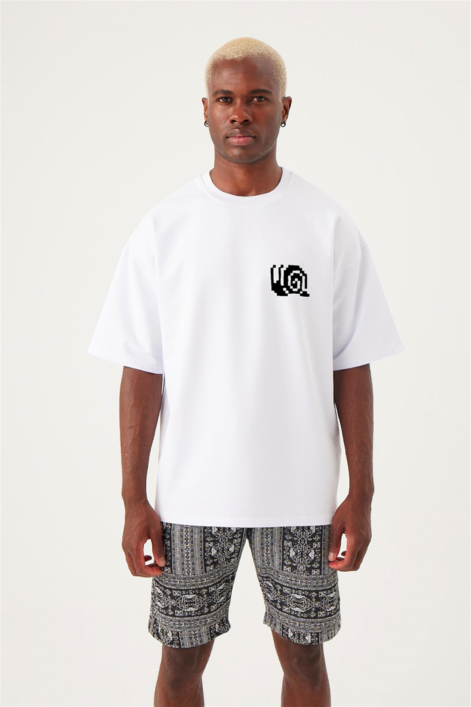 Erkek Oversize Beyaz Dark Light T-shirt
