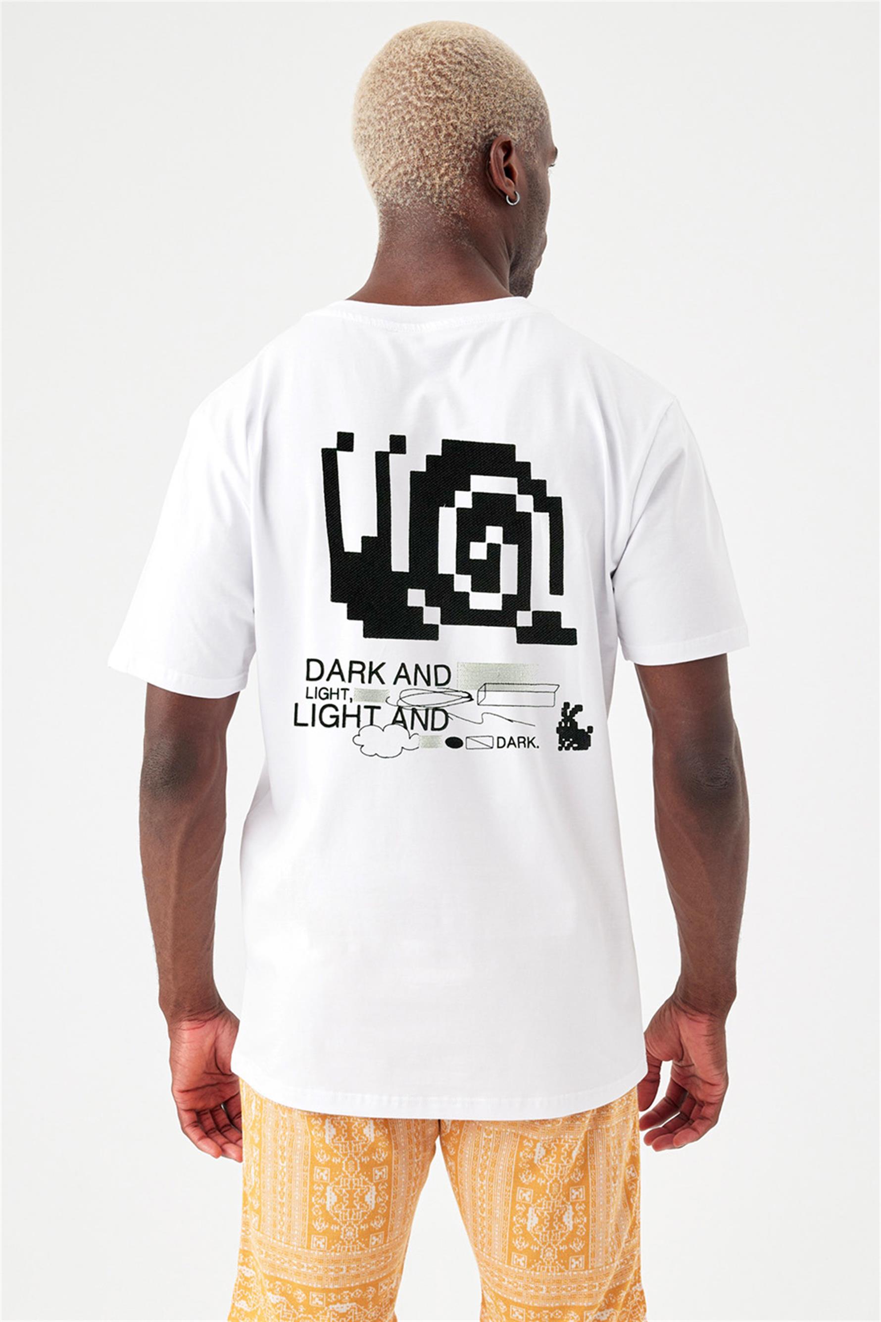 Erkek Oversize Beyaz Dark Light T-shirt