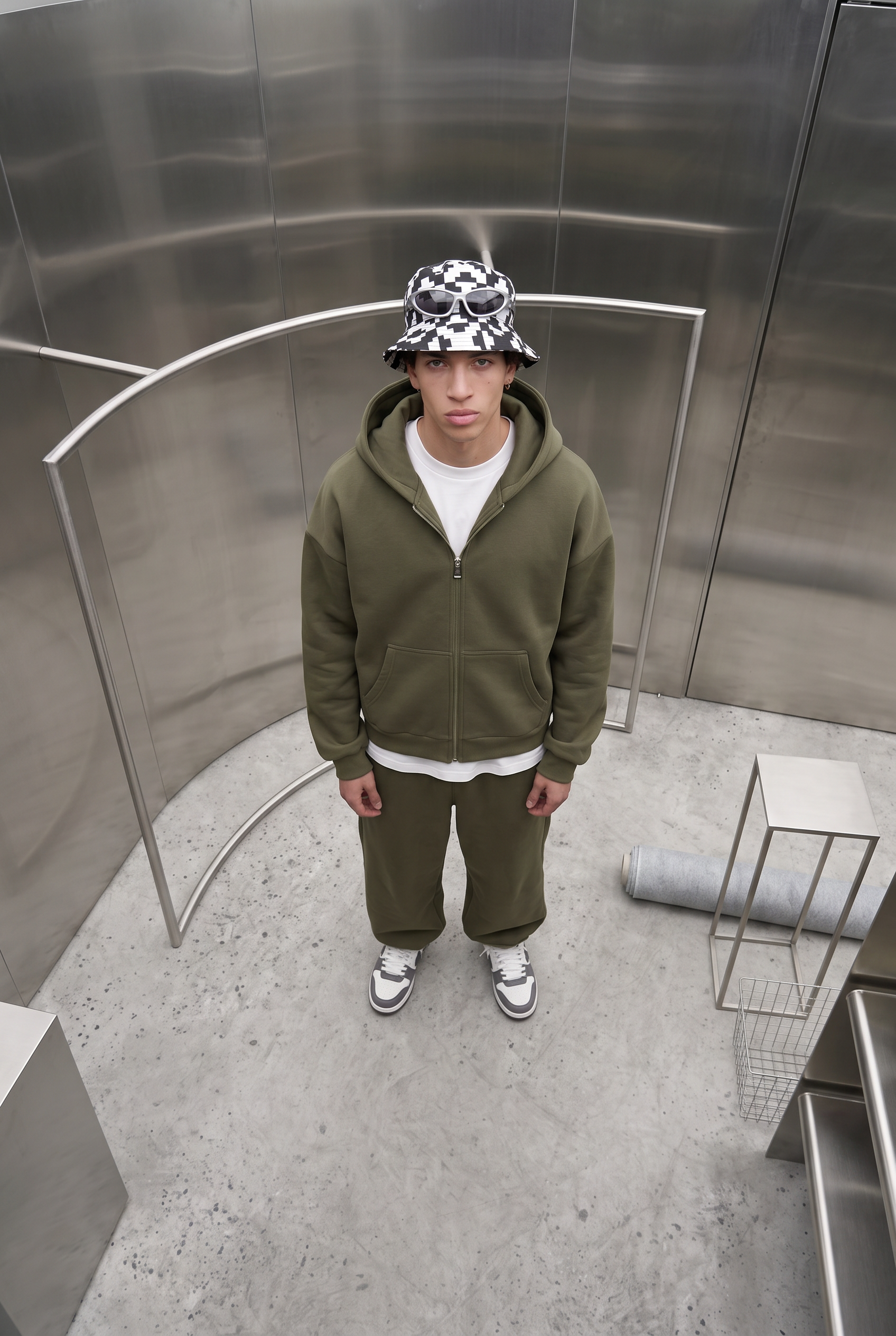 Erkek Oversize Fermuarlı Chill Haki Sweatshirt