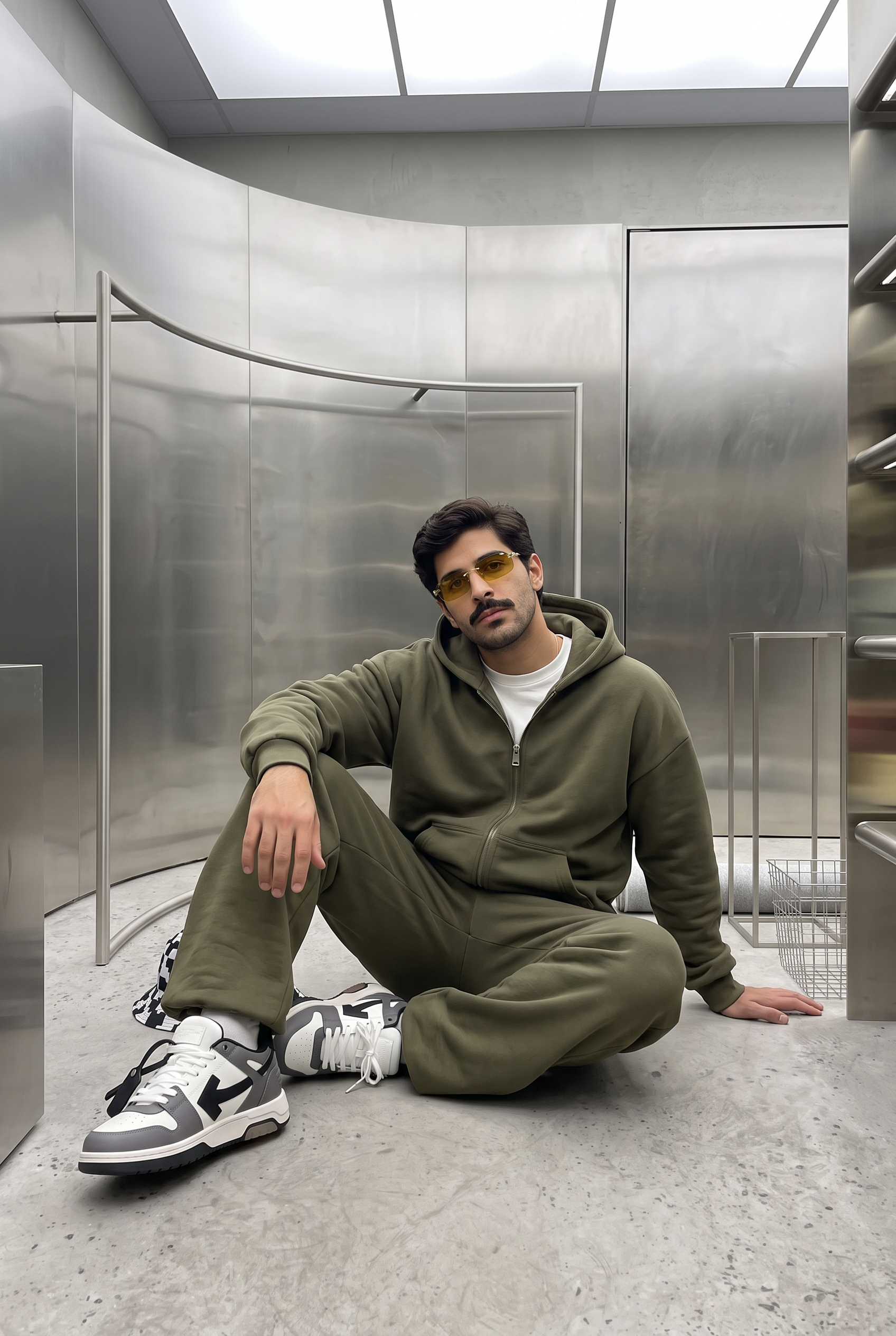 Erkek Oversize Fermuarlı Chill Haki Sweatshirt