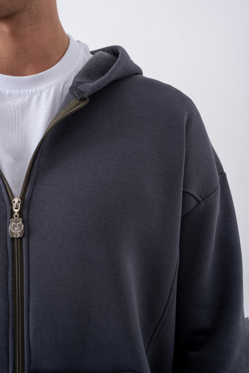 Erkek Oversize Fermuarlı Kapüşonlu Antrasit Sweatshirt