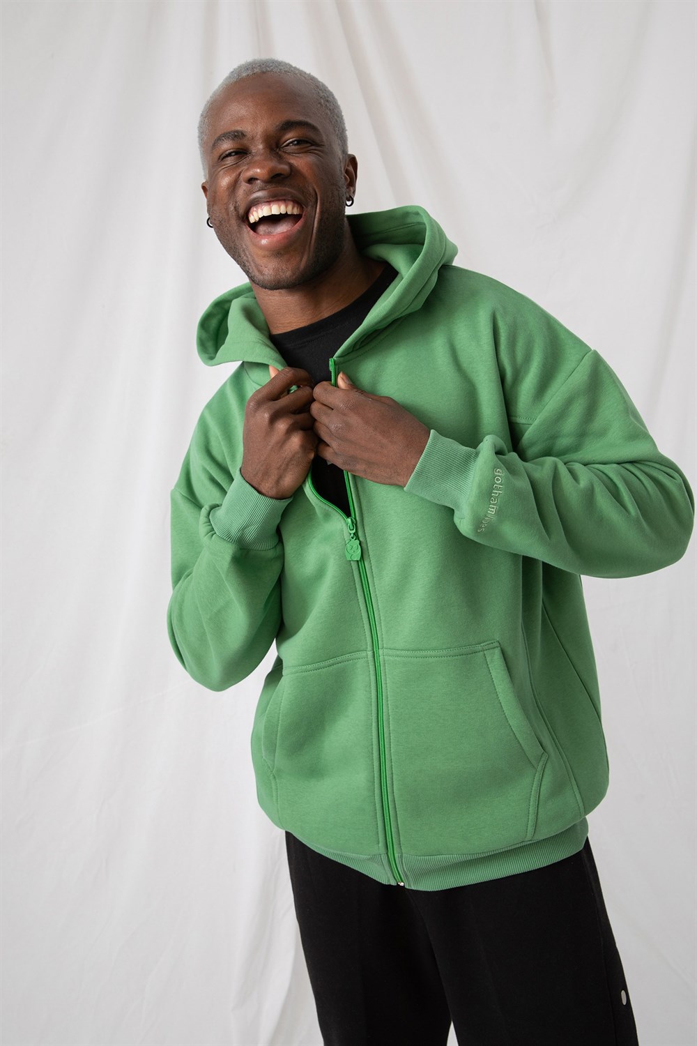 Erkek Oversize Fermuarlı Kapüşonlu Çağla Sweatshirt