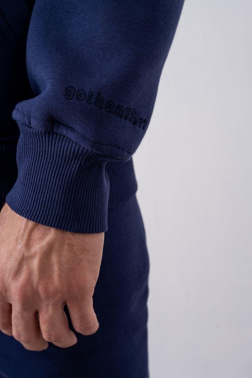 Erkek Oversize Fermuarlı Kapüşonlu Lacivert Sweatshirt