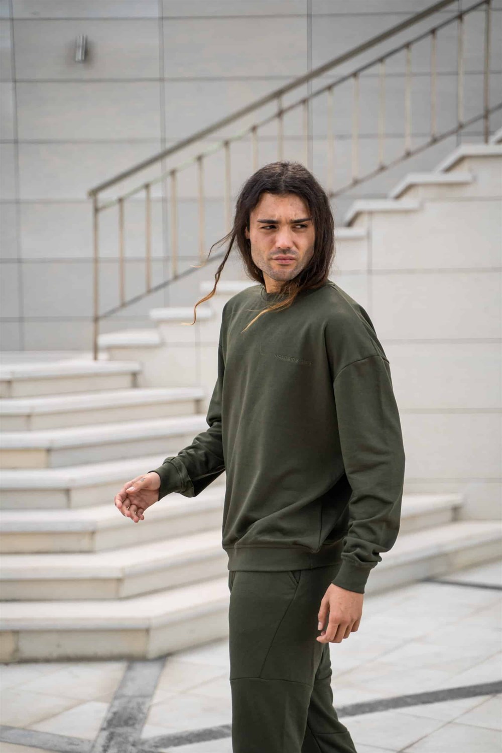 Erkek Oversize Haki Sweatshirt