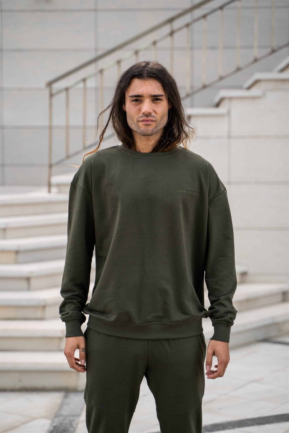 Erkek Oversize Haki Sweatshirt