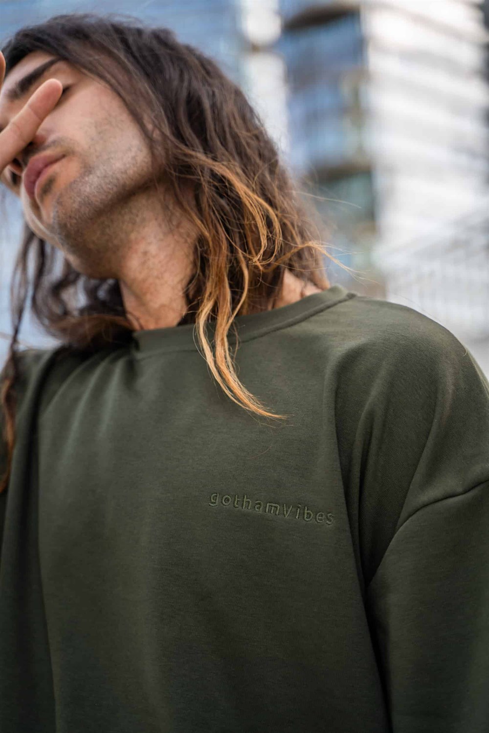 Erkek Oversize Haki Sweatshirt