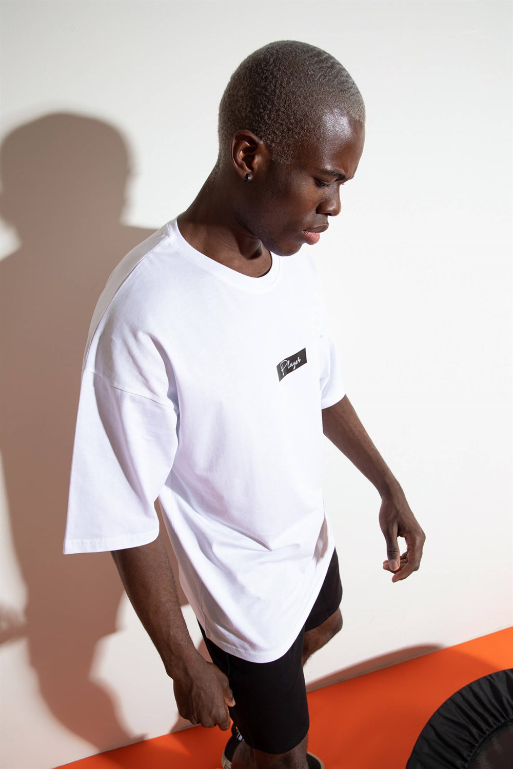 Erkek Oversize Player Beyaz T-Shirt